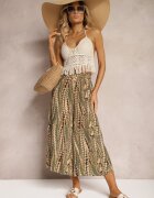 j.stars Pantaloni Verde-bej Talie înaltă cu picioare largi din viscoză Finisați cu elastic în talie Krifea