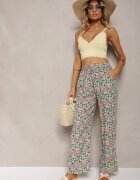 j.stars Pantaloni Verde-Roz din Viscoză Talie Înaltă Largi cu Elastic în Talie și Buzunare Aizha