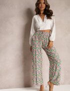 j.stars Pantaloni Verde-Roz din Viscoză Talie Înaltă Largi cu Elastic în Talie și Buzunare Aizha