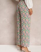 j.stars Pantaloni Verde-Roz din Viscoză Talie Înaltă Largi cu Elastic în Talie și Buzunare Aizha