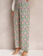 j.stars Pantaloni Verde-Roz din Viscoză Talie Înaltă Largi cu Elastic în Talie și Buzunare Aizha
