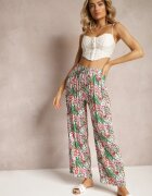 j.stars Pantaloni Verzi-Roz din Vâscoză cu croială largă și elastic în talie Cumiea