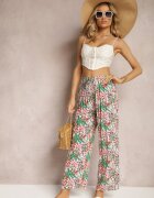 j.stars Pantaloni Verzi-Roz din Vâscoză cu croială largă și elastic în talie Cumiea