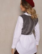 j studio Bluză Alb-Gri cu Bumbac cu Croială tip Cămașă Combinată cu Vestă Tricotată Etavielis