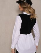j studio Bluză Alb-Negru din Bumbac cu Croială de Cămașă Combinată cu Vestă Tricotată Etavielis