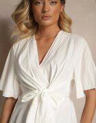 j studio Bluză Albă cu Viscoză cu Decolteu Plic și Nod Decorativ Lioriva