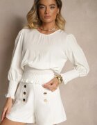 j studio Bluză Albă din Viscoză Decorată cu Detalii striate Tosara