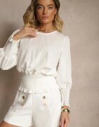 j studio Bluză Albă din Viscoză Decorată cu Detalii striate Tosara