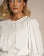 j studio Bluză Albă din Viscoză Decorată cu Detalii striate Tosara
