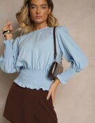 j studio Bluză Albastră din Viscoză Decorată cu elastice Tosara
