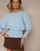 j studio Bluză Albastră din Viscoză Decorată cu elastice Tosara