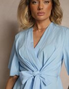 j studio Bluză Albastru Deschis din Viscoză cu Decolteu Petrecut și Nod Decorativ Lioriva
