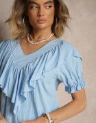 j studio Bluză Albastru deschis din Viscoză Decorată cu Volane Fadelena