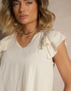 j studio Bluză Bej deschis cu Vâscoză și Volane Divama