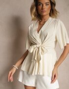 j studio Bluză Bej deschis cu Viscoză Decolteu Petrecut și Nod Decorativ Lioriva