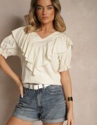 j studio Bluză Bej din Vâscoză Decorată cu Volănașe Fadelena