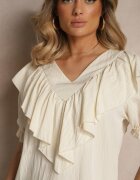 j studio Bluză Bej din Vâscoză Decorată cu Volănașe Fadelena