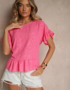 j studio Bluză Fucsia Oversize Decorată cu Volane Liriele