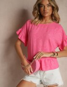 j studio Bluză Fucsia Oversize Decorată cu Volane Liriele