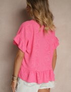 j studio Bluză Fucsia Oversize Decorată cu Volane Liriele