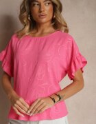 j studio Bluză Fucsia Oversize Decorată cu Volane Liriele