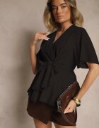 j studio Bluză Neagră cu Vâscoză Decolteu Petrecut și Nod Decorativ Lioriva