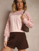 j studio Bluză Roz pal cu Viscoză cu Dantelă Eviriva