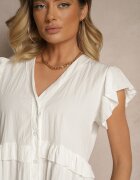 j studio Cămașă Albă cu Vâscoză Decorată cu Volane cu Decolteu în V Alisetta