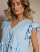 j studio Cămașă albastră din vâscoză decorată cu volane cu decolteu în V Alisetta
