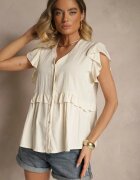 j studio Cămașă Bej Deschis din Viscoză Decorată cu Volane cu Decolteu în V Alisetta