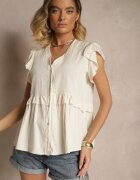 j studio Cămașă Bej Deschis din Viscoză Decorată cu Volane cu Decolteu în V Alisetta
