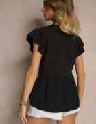 j studio Cămașă Neagră din Vâscoză cu Volane și Decolteu în V Alisetta