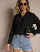 j studio Cămașă Neagră din Vascoză Decorată cu Dantelă Tenamara