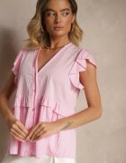 j studio Cămașă Roz din Vâscoză Decorată cu Volane și Decolteu în V Alisetta