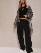j studio Pantaloni Negri cu Vâscoză cu Croi Larg Decorați cu Pliu Belhira