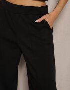 j studio Pantaloni Negri cu Vâscoză cu Croi Larg Decorați cu Pliu Belhira