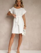 j studio Rochie Albă cu curea și volane la mâneci Folunelle