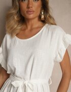 j studio Rochie Albă cu curea și volane la mâneci Folunelle
