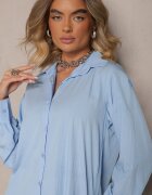 j studio Rochie albastră tip cămașă din viscoză finisată cu volan Tirzedi