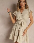 j studio Rochie Bej Cloș cu curea și volane Lilarea