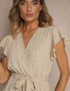j studio Rochie Bej Cloș cu curea și volane Lilarea