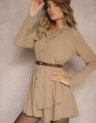 j studio Rochie bej închis tip cămașă cu croi asimetric evazat și elastic în talie Eloriana