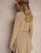 j studio Rochie bej închis tip cămașă cu croi asimetric evazat și elastic în talie Eloriana