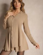 j studio Rochie bej închis tip cămașă cu croi asimetric evazat și elastic în talie Eloriana