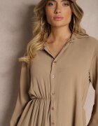 j studio Rochie bej închis tip cămașă cu croi asimetric evazat și elastic în talie Eloriana