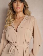 j studio Rochie Bejă cu croială tip cămașă cu mâneci ajustabile și curea care se leagă Ivalorae