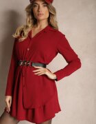 j studio Rochie Bordo tip cămașă cu croială asimetrică evazată cu elastic în talie Eloriana