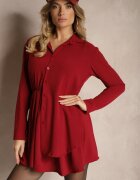 j studio Rochie Bordo tip cămașă cu croială asimetrică evazată cu elastic în talie Eloriana