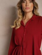 j studio Rochie Bordo tip cămașă cu croială asimetrică evazată cu elastic în talie Eloriana