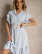 j studio Rochie Cămașă Albastru deschis Decorată cu volane și nasturi Tenelora